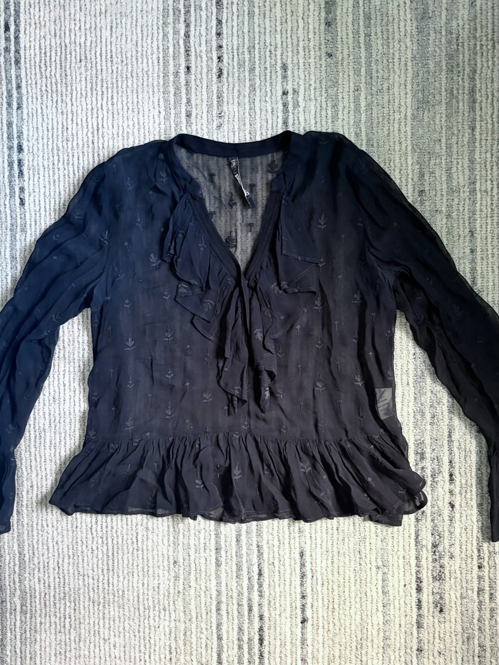 Plenty by Tracy Reese Black Sheer Ruffle V-Neck Peplum Blouse Size M